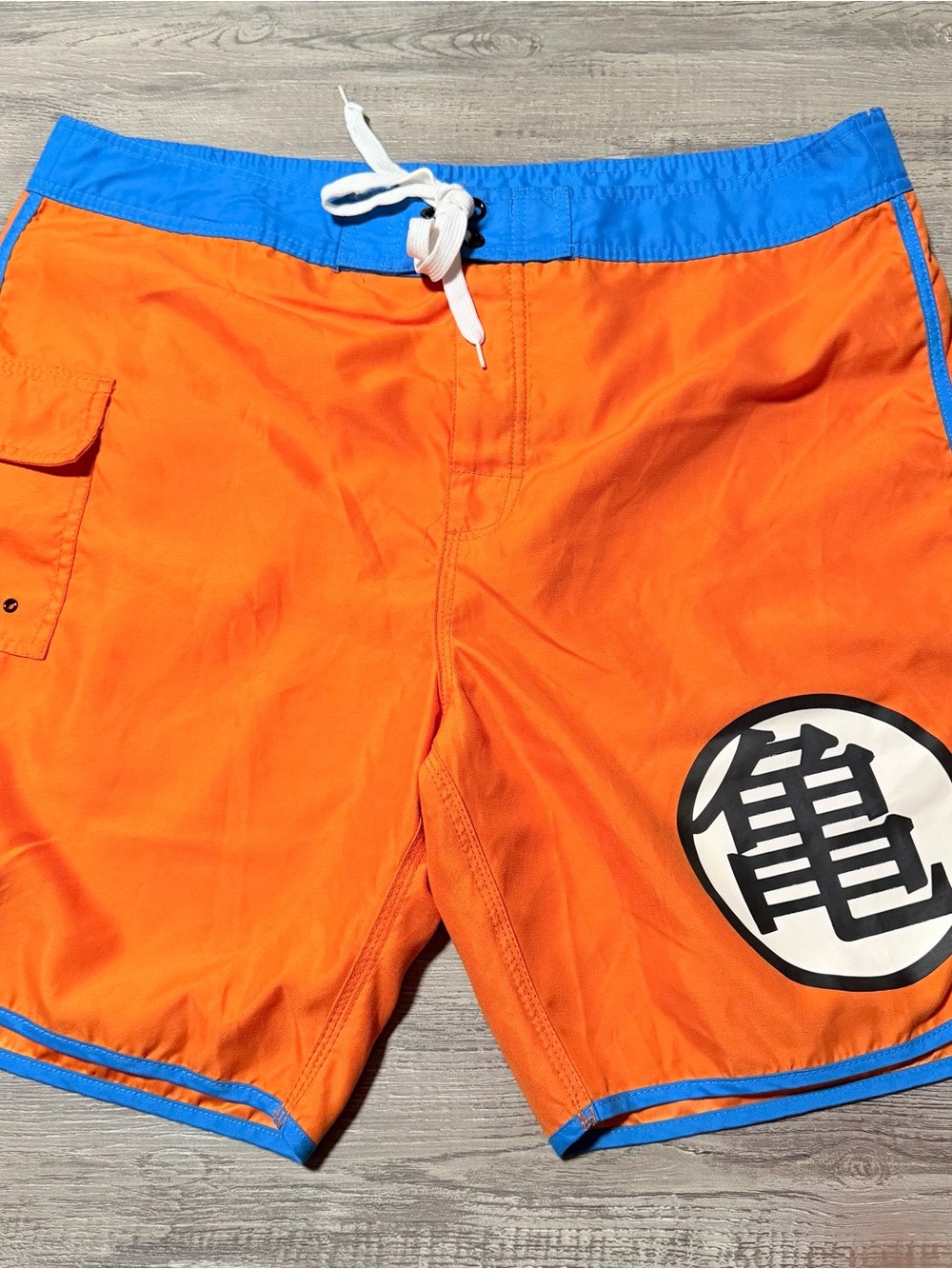 Dragon Ball Z Mens Swim Trunks Board Shorts Size 38 Orange Blue Anime Turtle